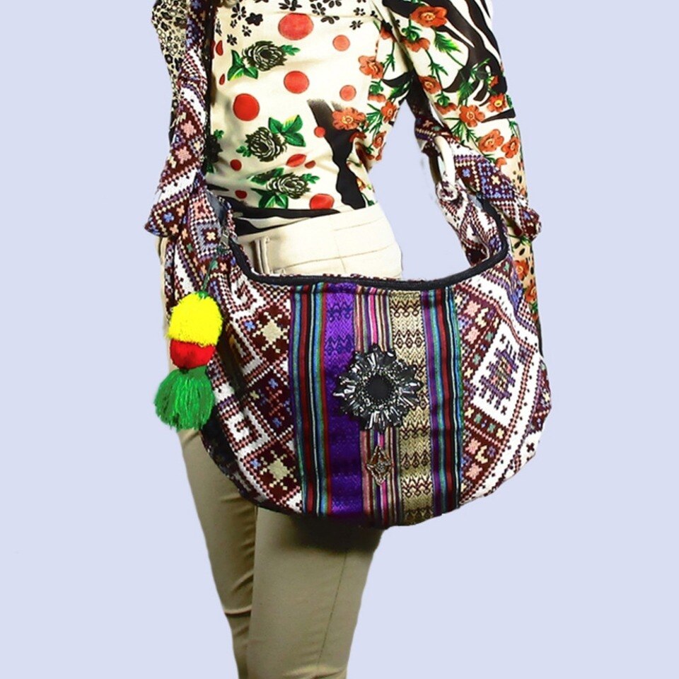 Vintage Embroidered Tassel Sling Crossbody Boho Hippie Shoulder Bag