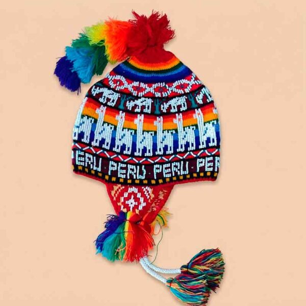 Chullo Andino Artesanal de Lana de Alpaca Tejido a Mano